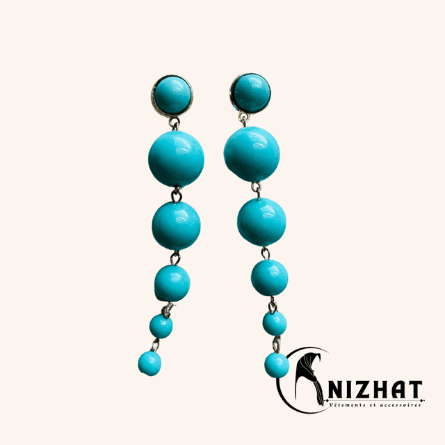 1 Paire boucles d&#039;oreilles perles rondes couleur turquoise, bijoux pour femmes - Nizhat 