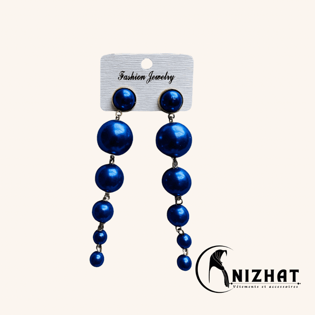 1 Paire boucles d&#039;oreilles perles rondes couleur bleu, bijoux pour femmes - Nizhat 