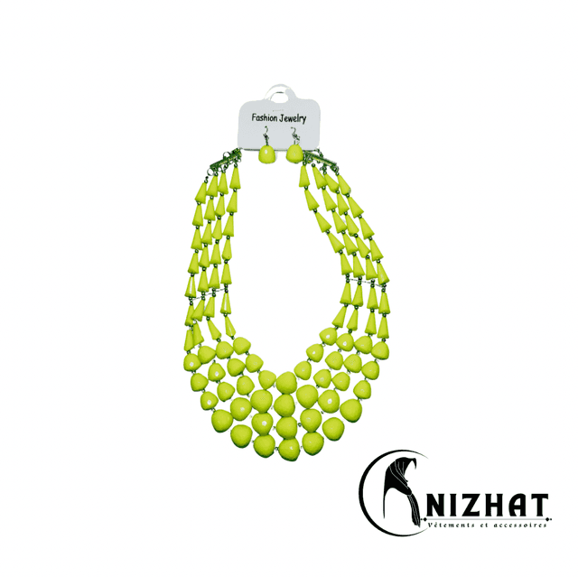 Lot de 5 colliers de perles pour femme + boucles d&#039;oreilles fantaisie couleur vert 
