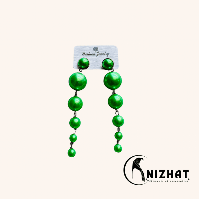 1 Paire boucles d&#039;oreilles perles rondes, couleur vert, bijoux pour femmes - Nizhat 