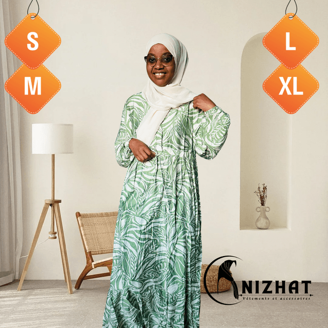 Robe longue imprimée -  vert &amp; blanc