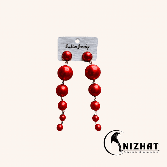1 Paire boucles d&#039;oreilles perles rondes, couleur rouge , bijoux pour femmes - Nizhat 